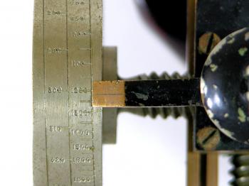 A close-up of the micrometer drum.