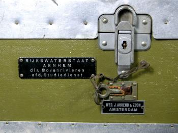 A close-p of the lock and labels on the case.