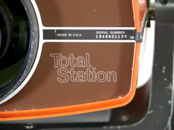 A close-up of the now generally used type-name Total Station.