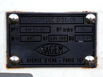 Close-up of the SAGEM label showing contract number 16 and order date 12/03/1980.
