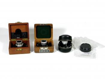 The packaging changed since over time (left to right: Van Leeuwen, Wild, Leica, SwissOptic).