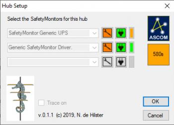 The SafetyMonitor Hub showing that the Generic UPS driver detected a power loss.