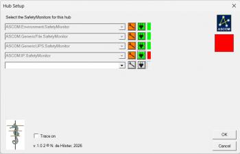 The ASCOM SafetyMonitor Hub SetupDialog.