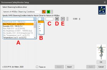 Entering the first setting for the Environment SafetyMonitor.