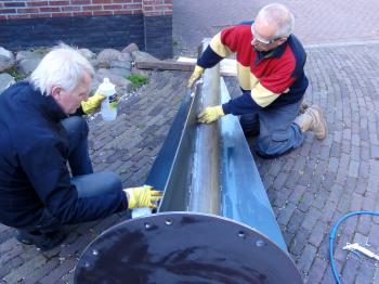 The pier being prepared for coating.