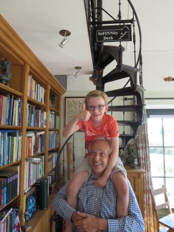 Grandnephew Finn and I below the sign he revealed the day of the opening (photo by P. van Eerden).