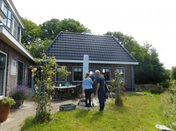 The 2021 Sun-watching-day with two set-ups in the garden, the observatory is just visible.